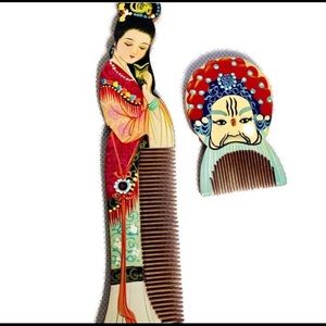 Vintage Geisha Hand Painted Decorative Hair Combs